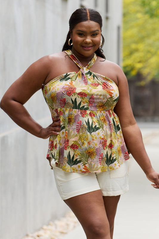 Floral Halter Top in Green - Tangerine Goddess