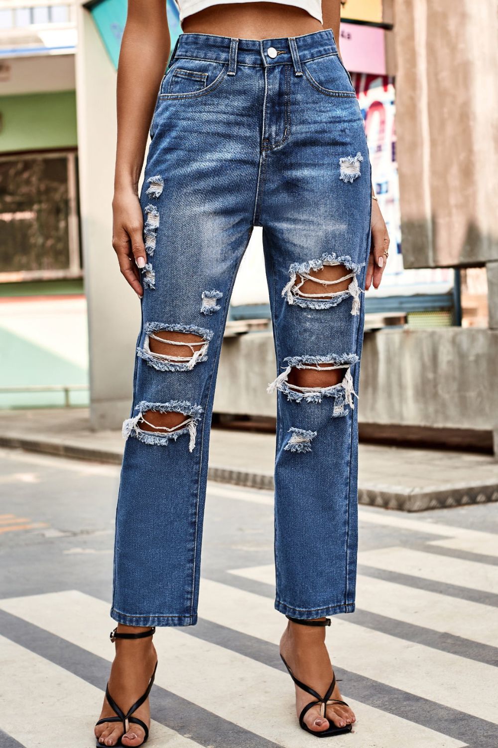 Gabrielle Buttoned Jeans with Pockets - Tangerine Goddess