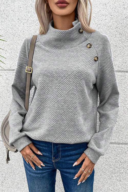 Geometric Buttoned Sweatshirt - Tangerine Goddess