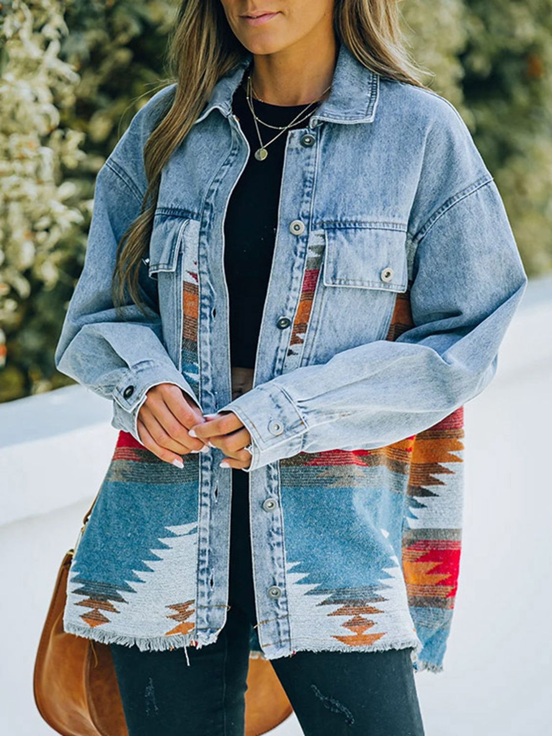 Geometric Denim Jacket - Jacket Tangerine Goddess Orange / S