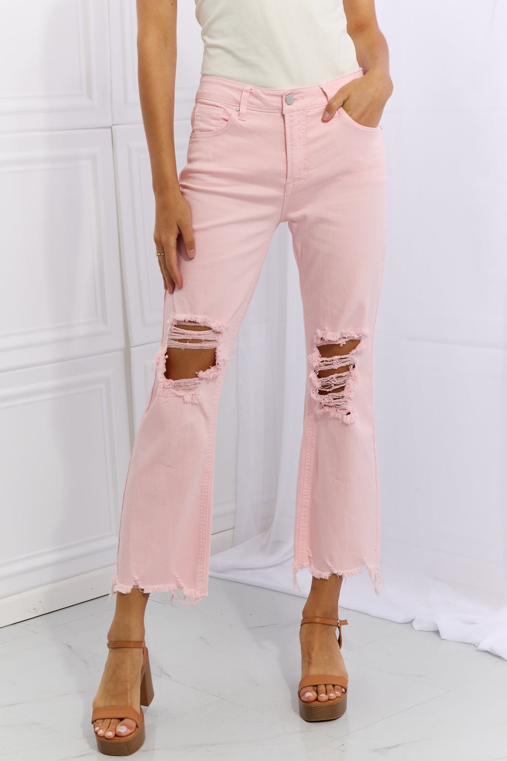 Janine Distressed Ankle Flare Jeans - Tangerine Goddess