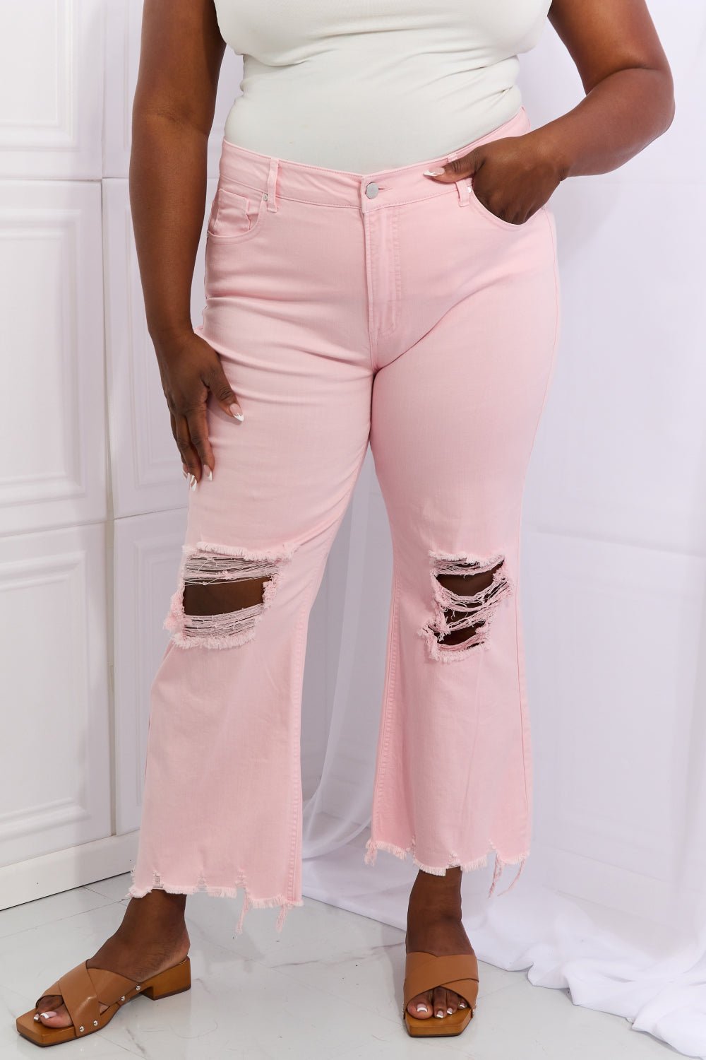 Janine Distressed Ankle Flare Jeans - Tangerine Goddess