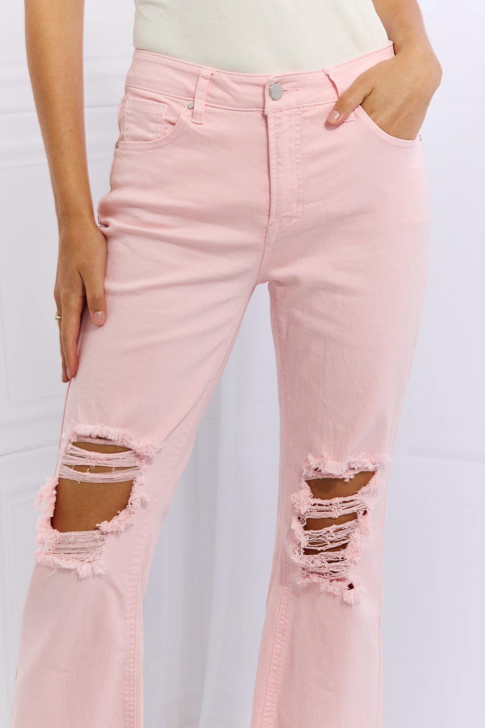 Janine Distressed Ankle Flare Jeans - Tangerine Goddess