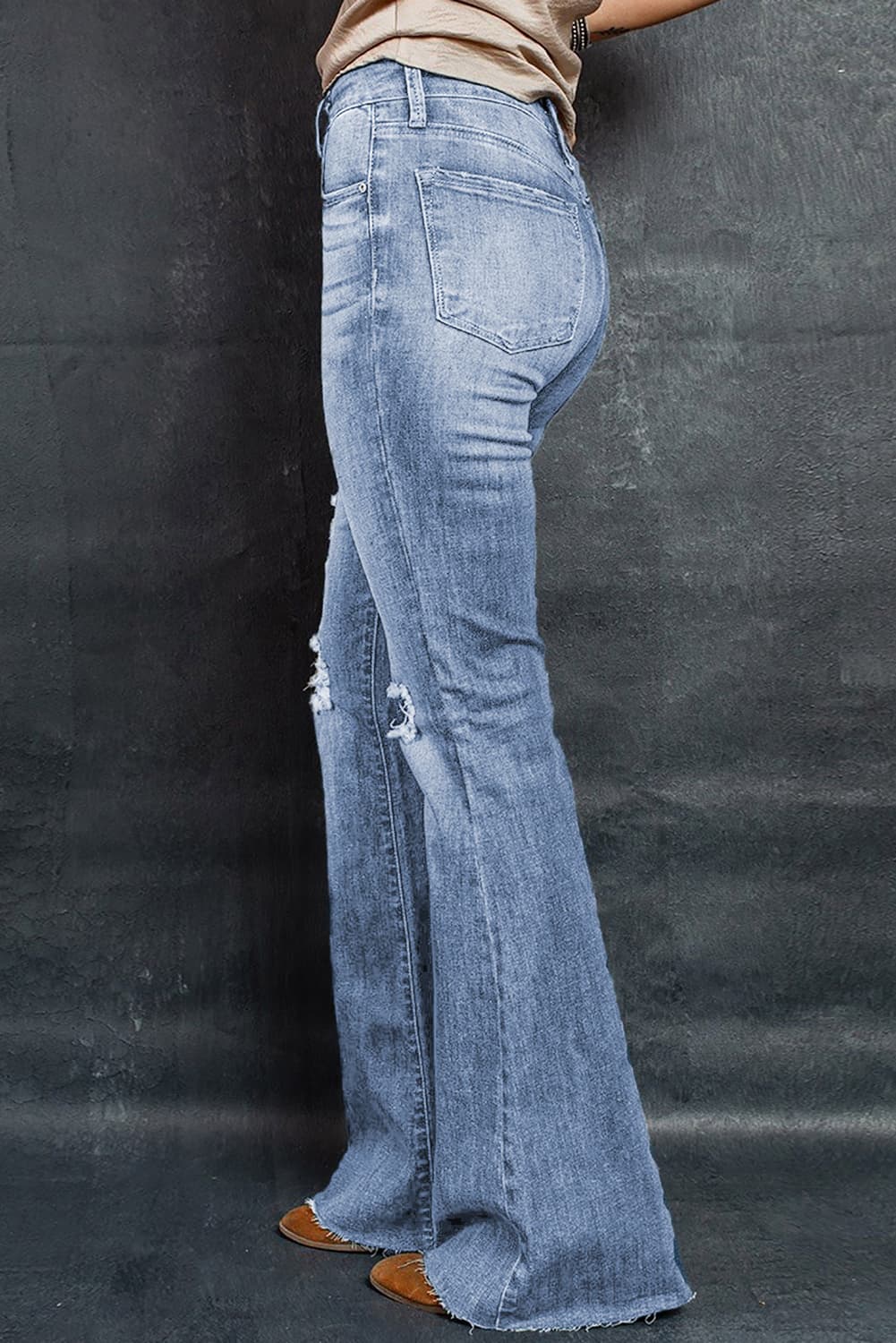 Juliana Distressed Raw Hem Flare Jeans - Tangerine Goddess