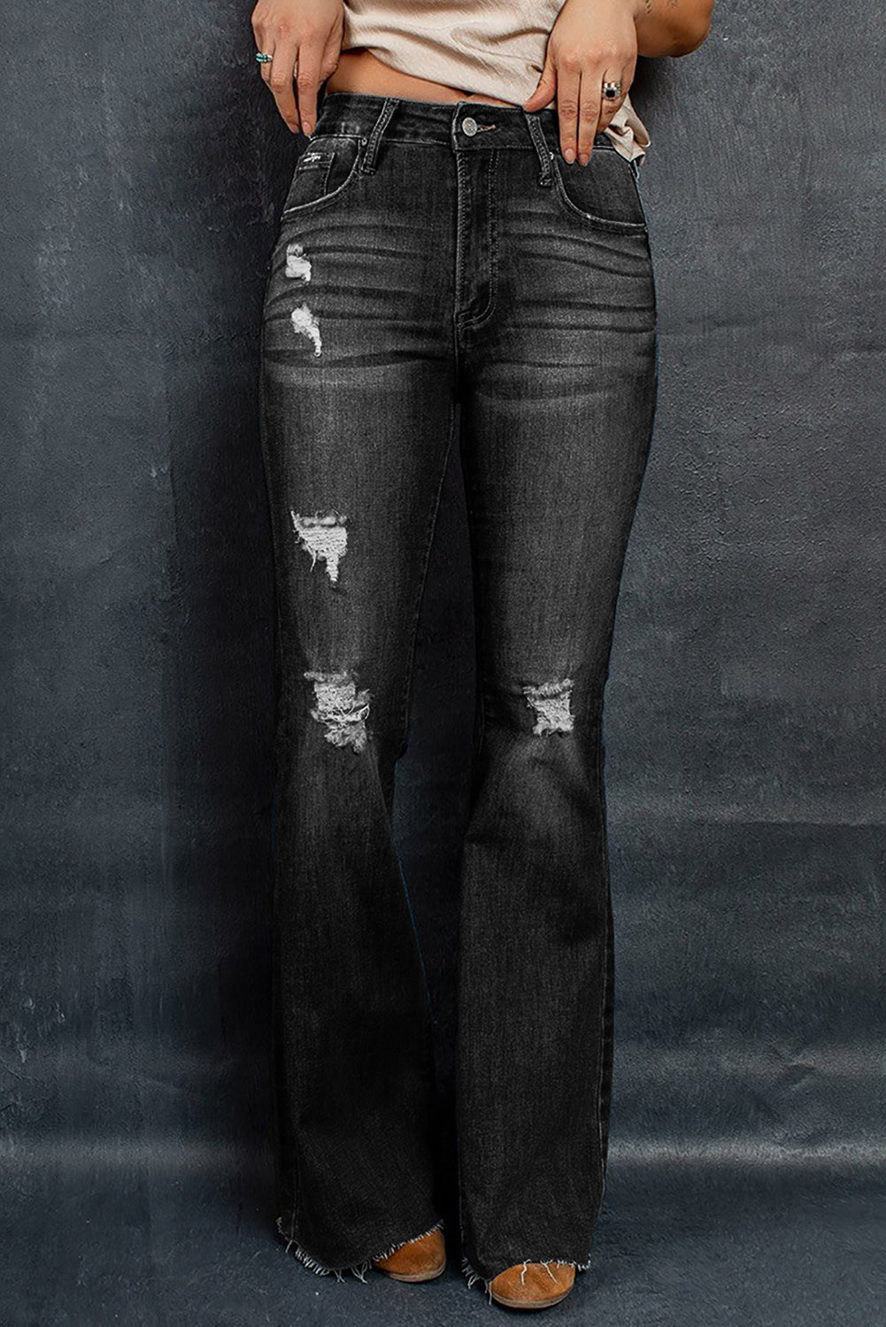 Juliana Distressed Raw Hem Flare Jeans - Tangerine Goddess