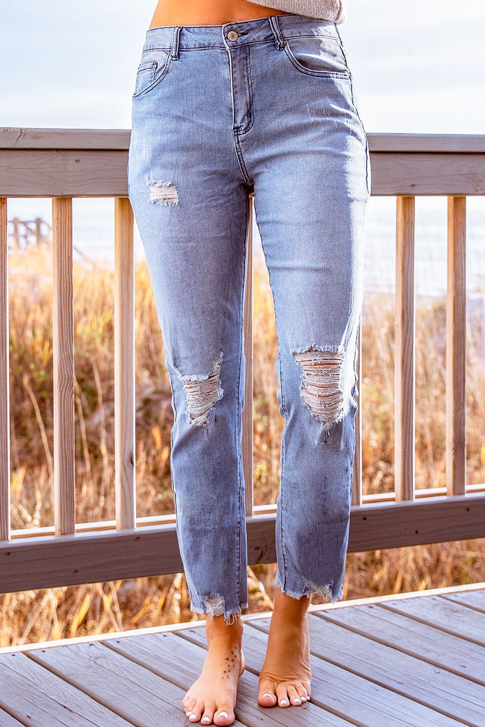 Kristin Distressed Cropped Jeans - Jeans Tangerine Goddess Light / 4
