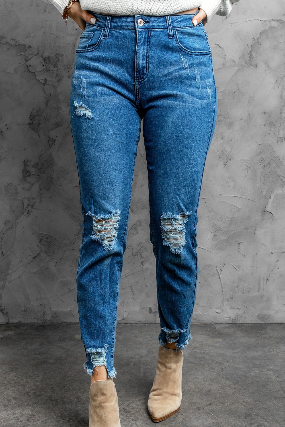 Kristin Distressed Cropped Jeans - Jeans Tangerine Goddess Medium / 4