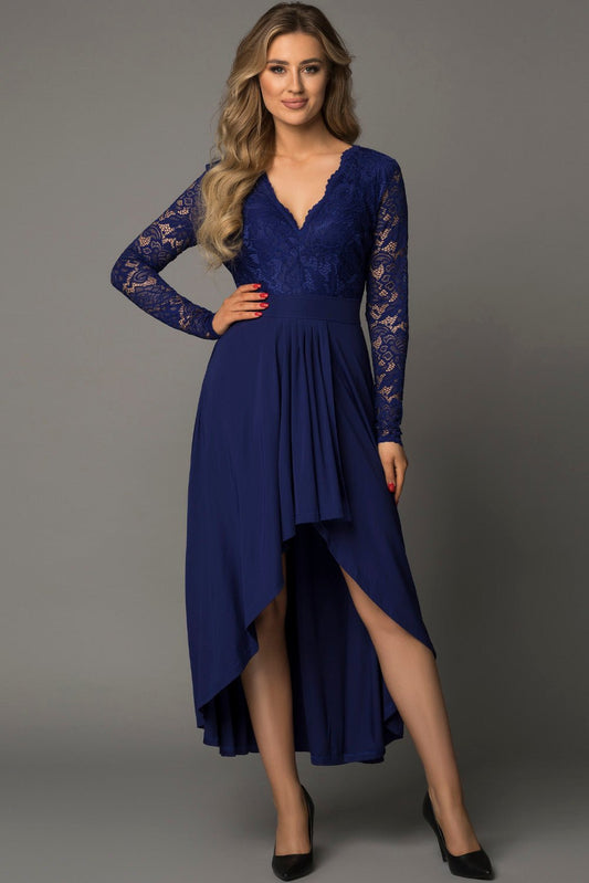 Lace High-Low V-Neck Dress - Dress Tangerine Goddess Blue / S