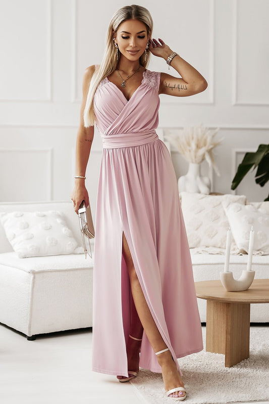 Lace Split Maxi Dress - Dress Tangerine Goddess Blush Pink / S
