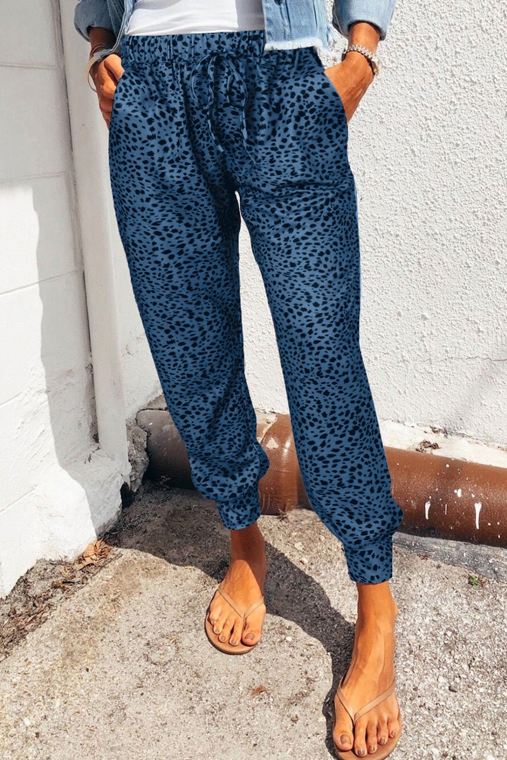 Leopard Print Joggers with Pockets - Joggers Tangerine Goddess Peacock Blue / M
