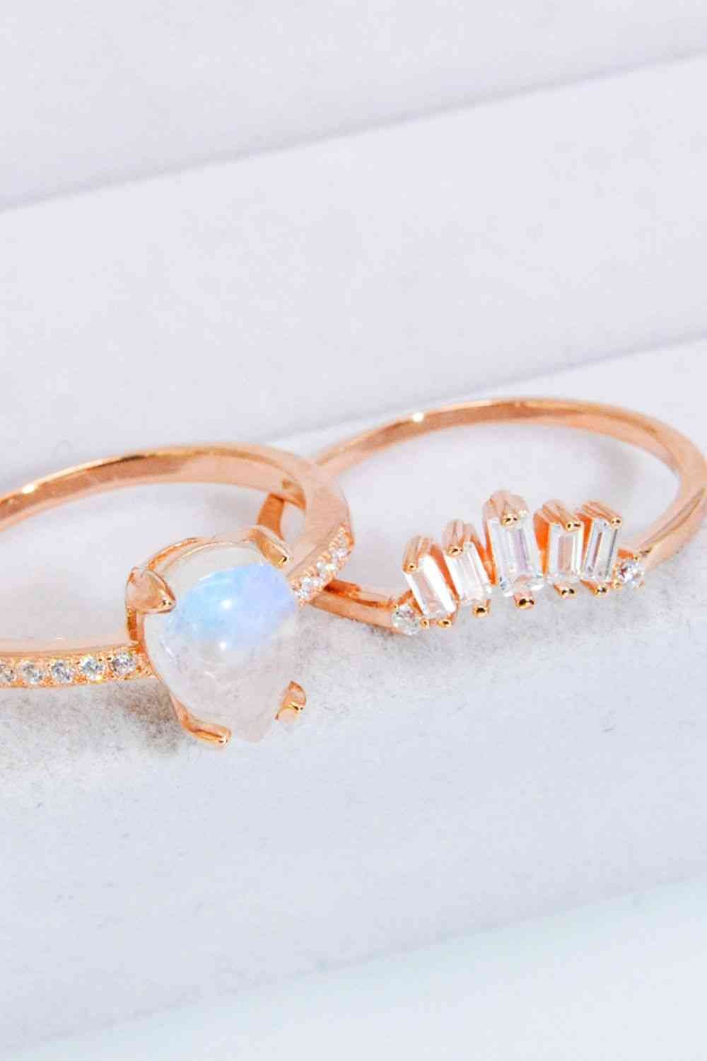 Moonstone and Zircon Two-Piece Ring Set - Tangerine Goddess