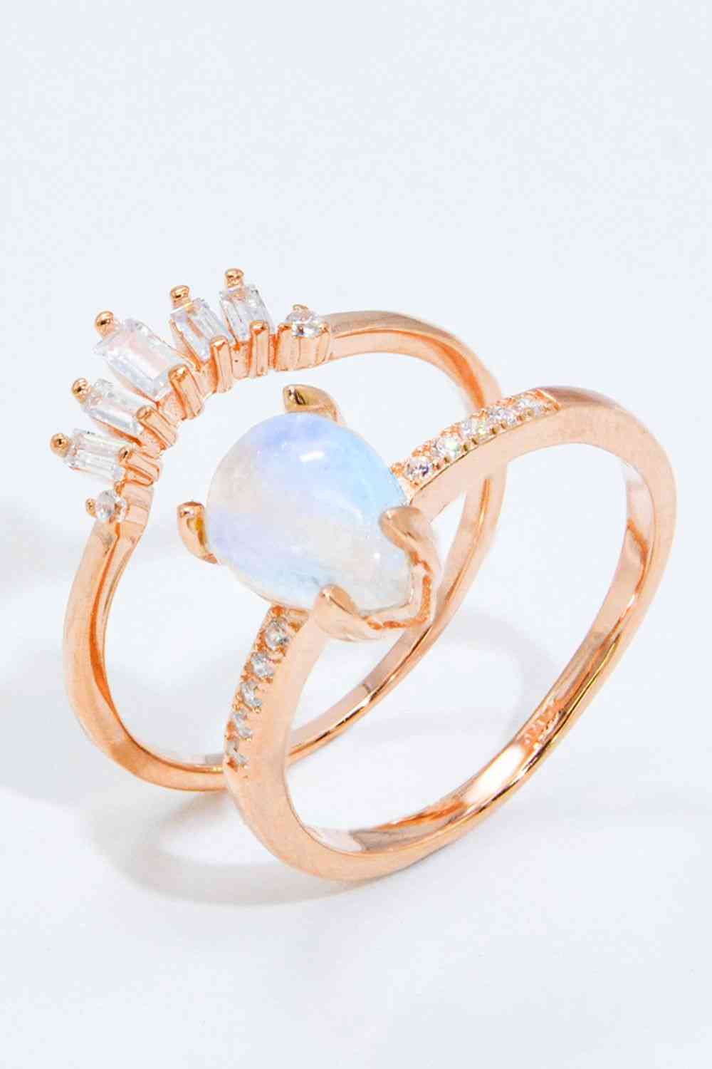 Moonstone and Zircon Two-Piece Ring Set - Tangerine Goddess