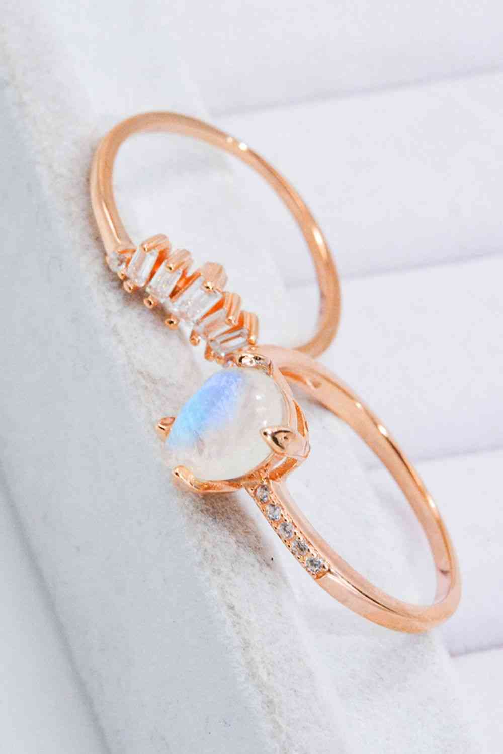 Moonstone and Zircon Two-Piece Ring Set - Tangerine Goddess