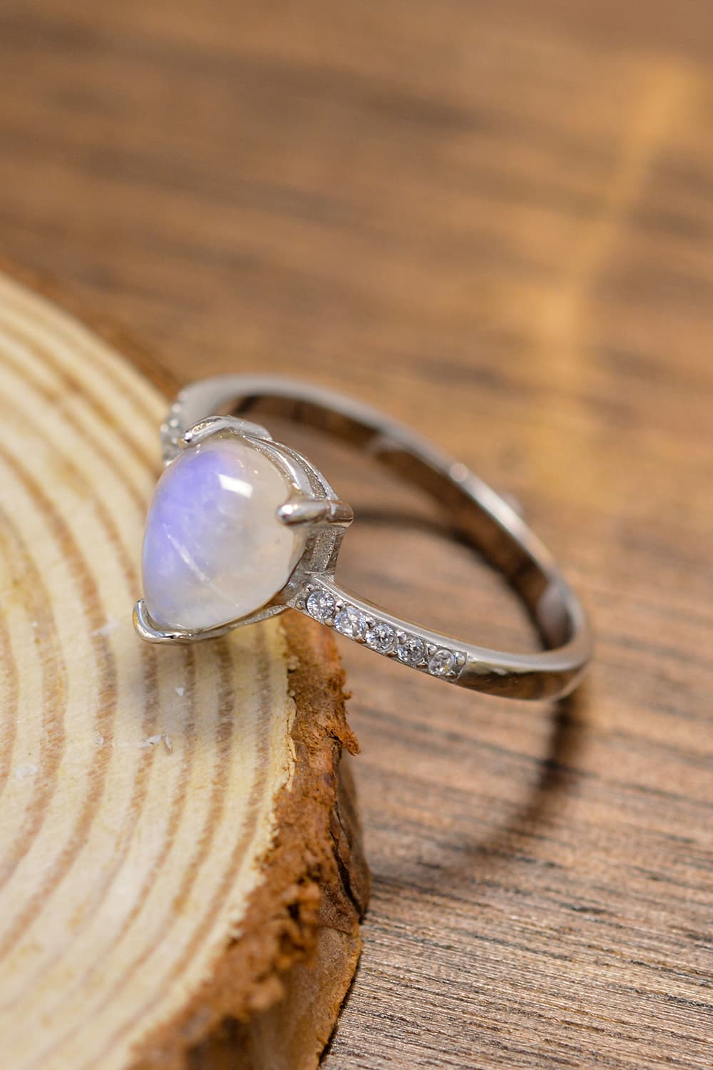 Natural Moonstone Teardrop Ring - Tangerine Goddess