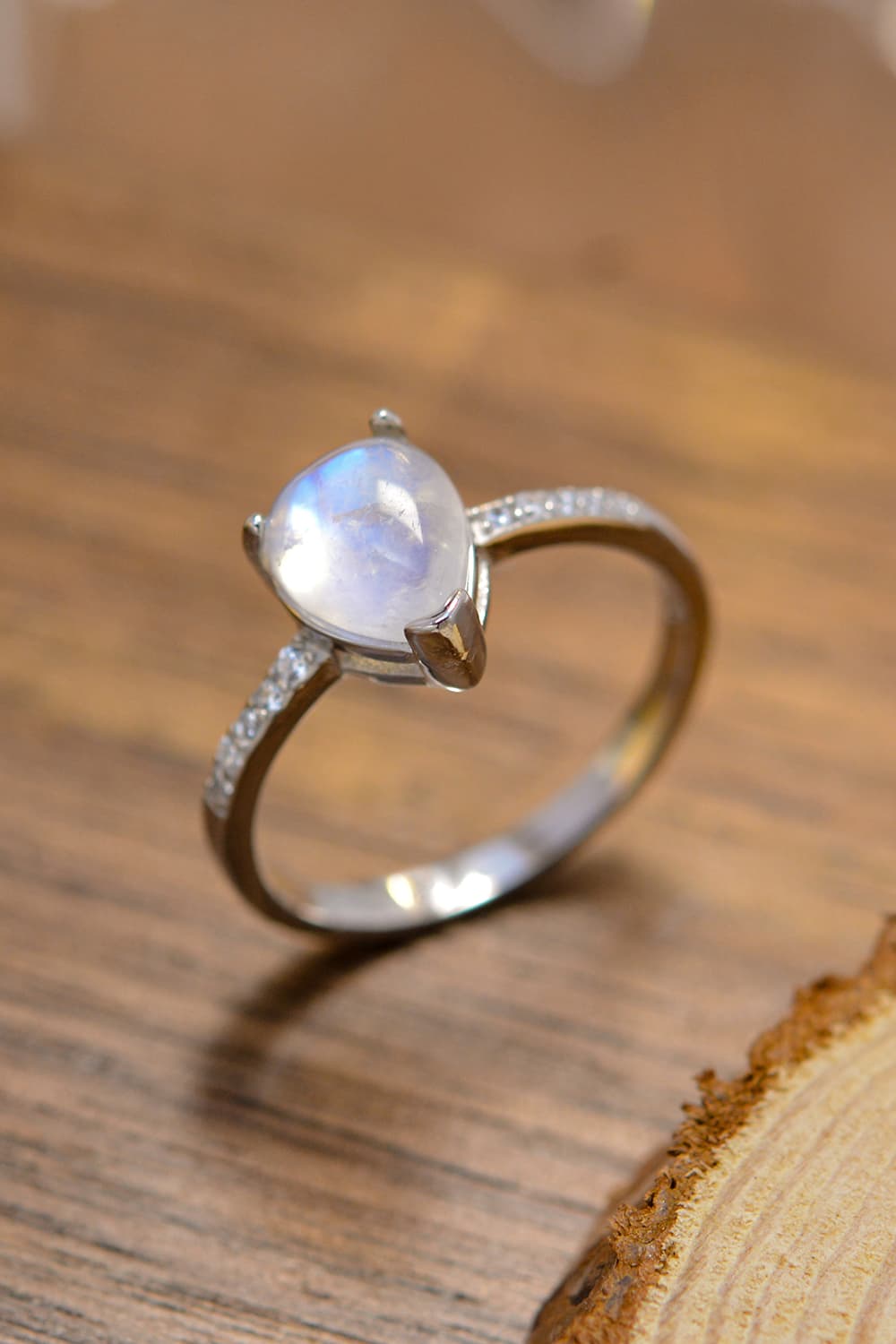 Natural Moonstone Teardrop Ring - Tangerine Goddess