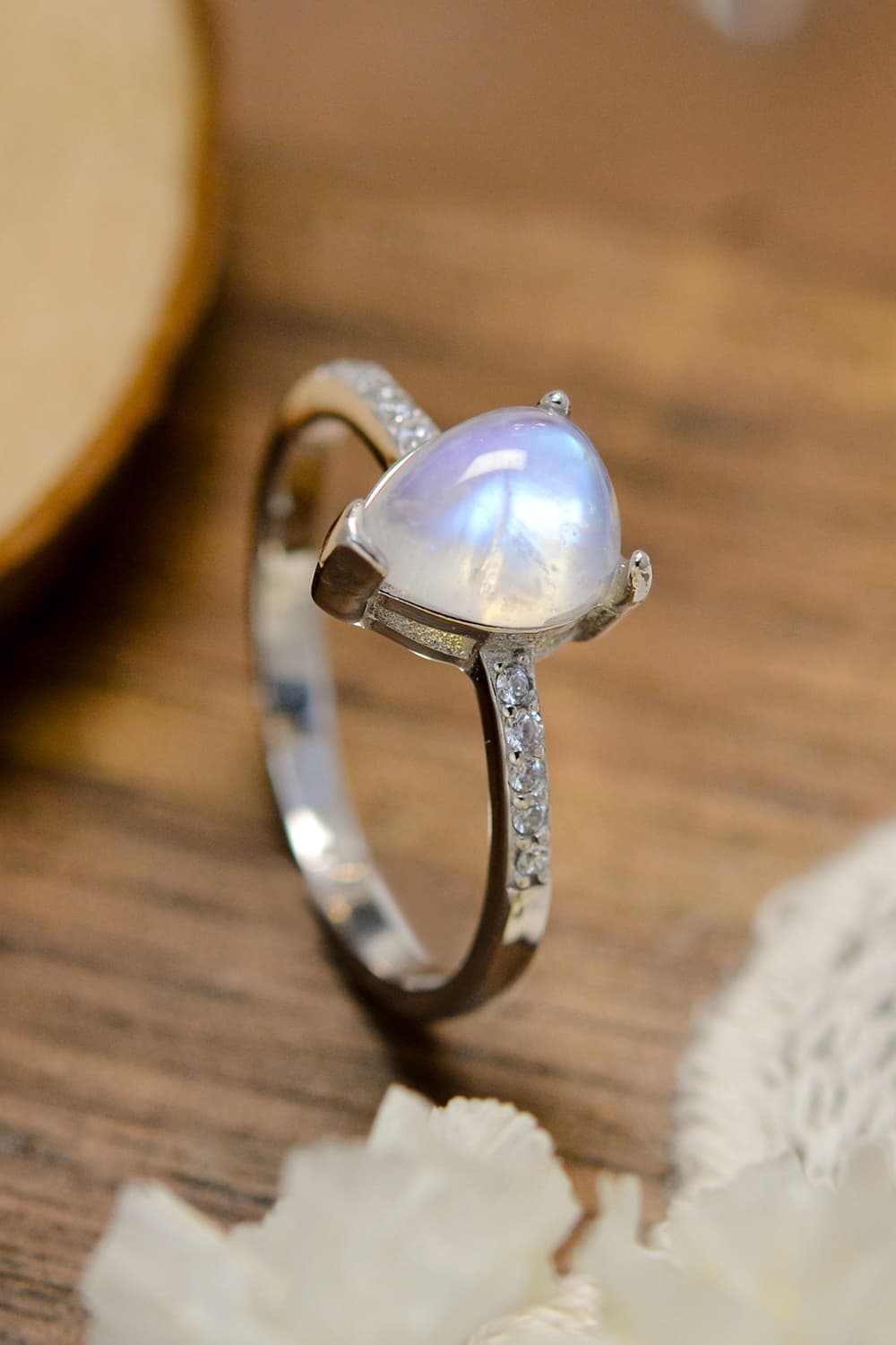 Natural Moonstone Teardrop Ring - Tangerine Goddess