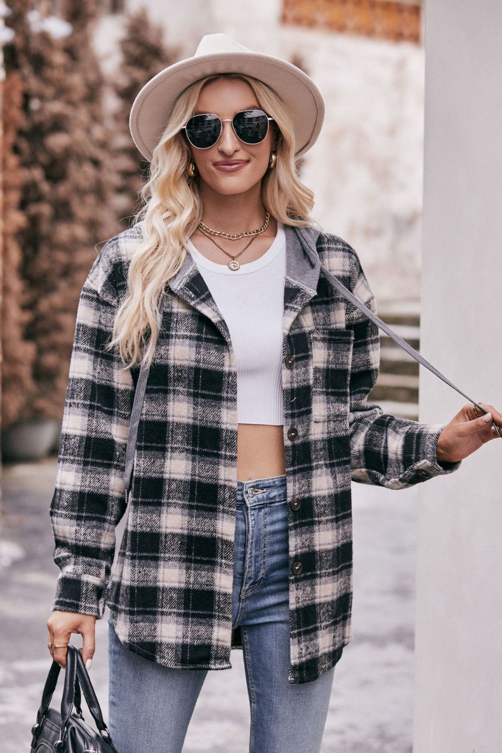 Plaid Hooded Jacket - Tangerine Goddess