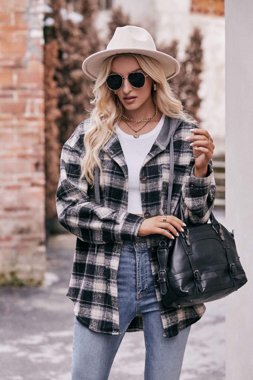 Plaid Hooded Jacket - Tangerine Goddess