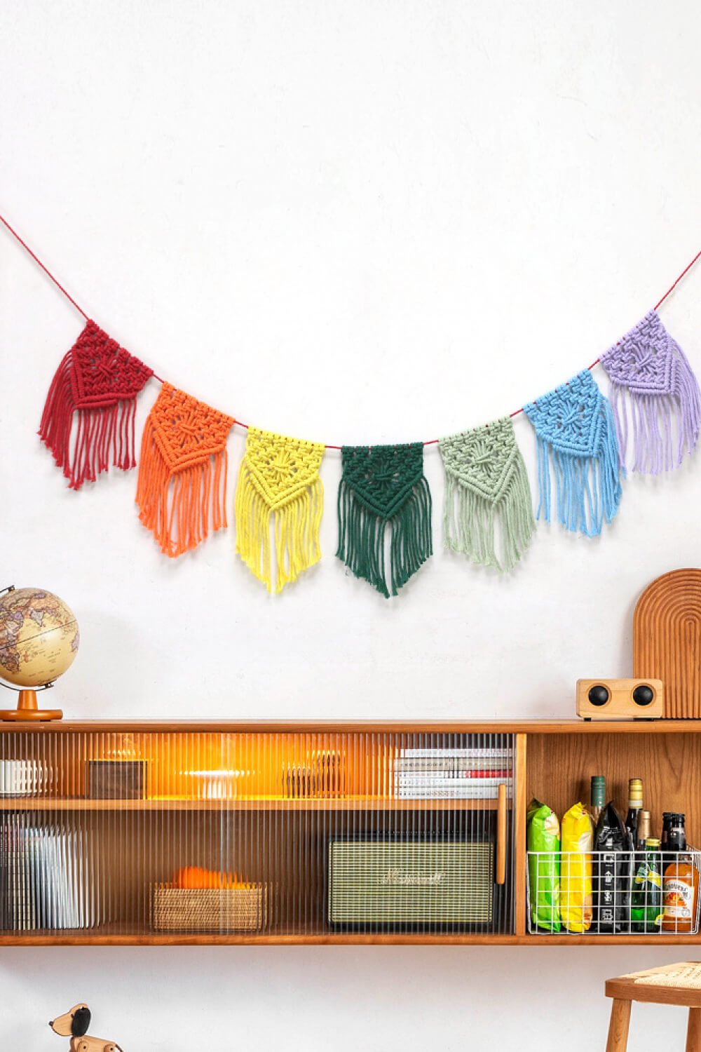 Rainbow Fringe Macrame Banner - Tangerine Goddess