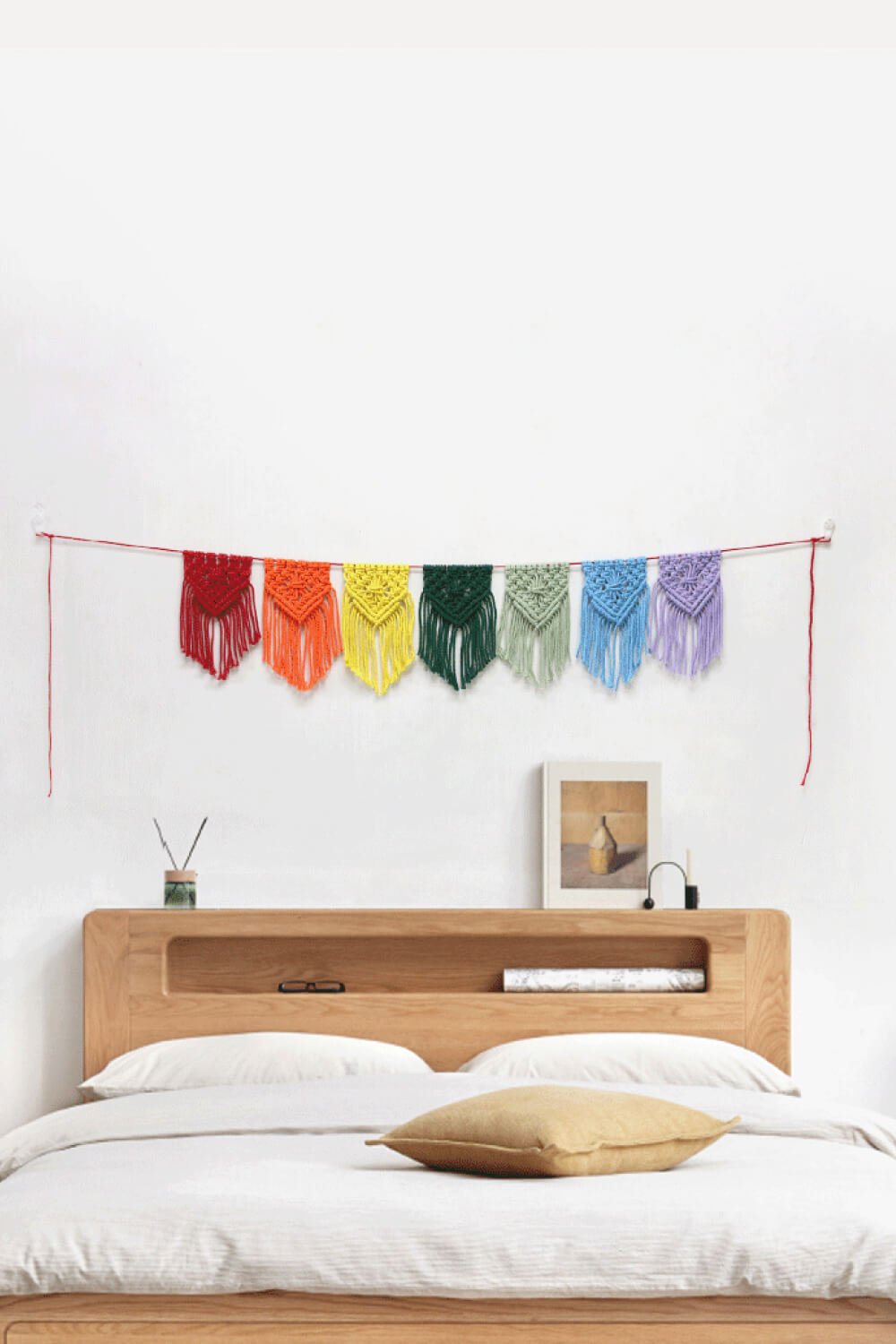 Rainbow Fringe Macrame Banner - Tangerine Goddess