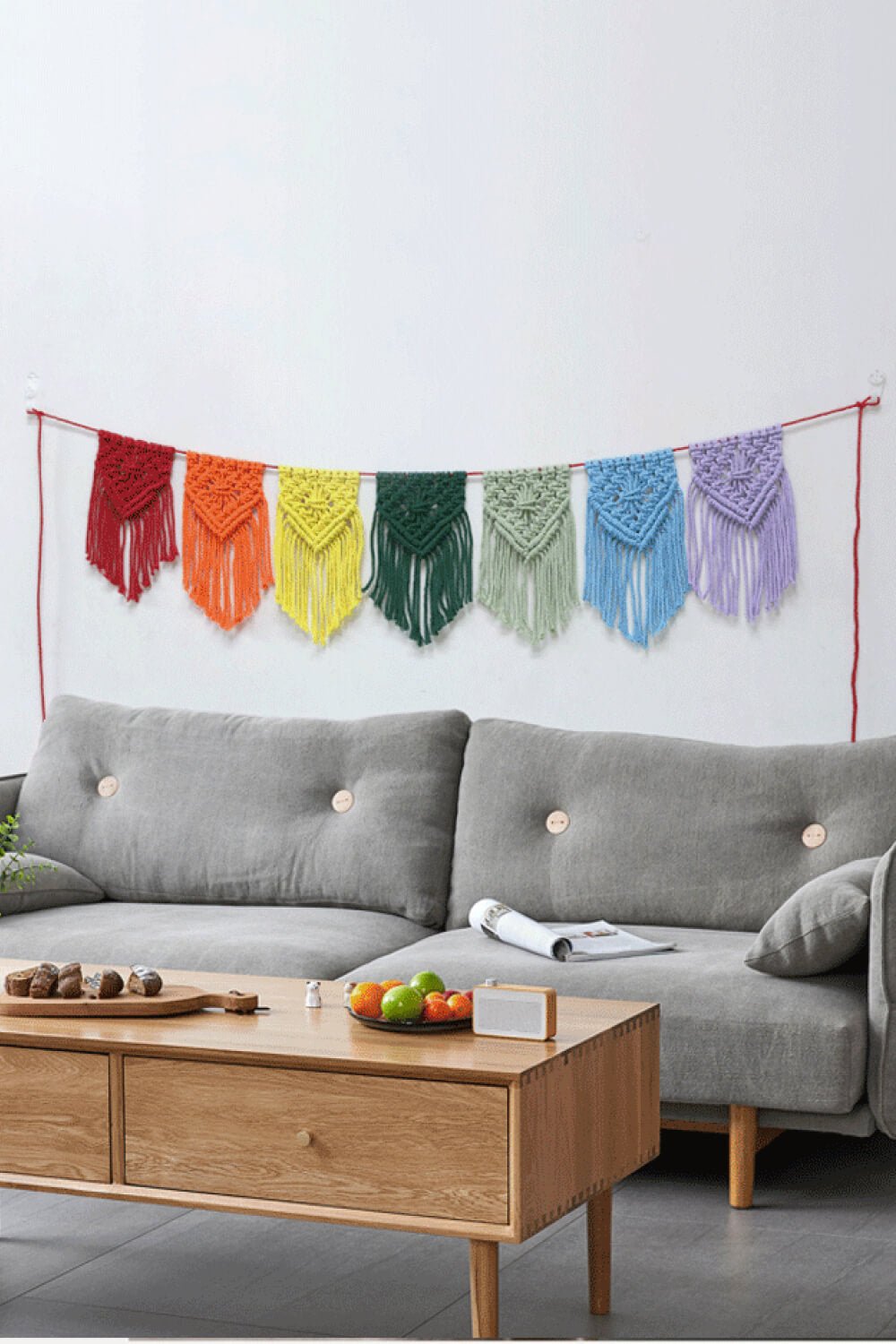 Rainbow Fringe Macrame Banner - Tangerine Goddess