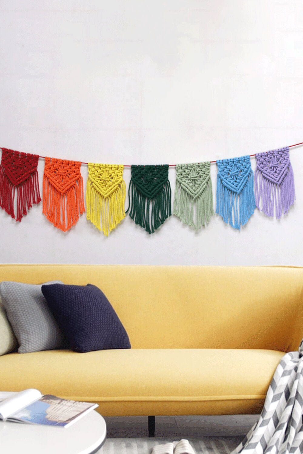 Rainbow Fringe Macrame Banner - Tangerine Goddess