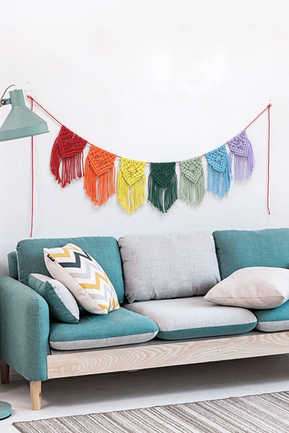 Rainbow Fringe Macrame Banner - Tangerine Goddess