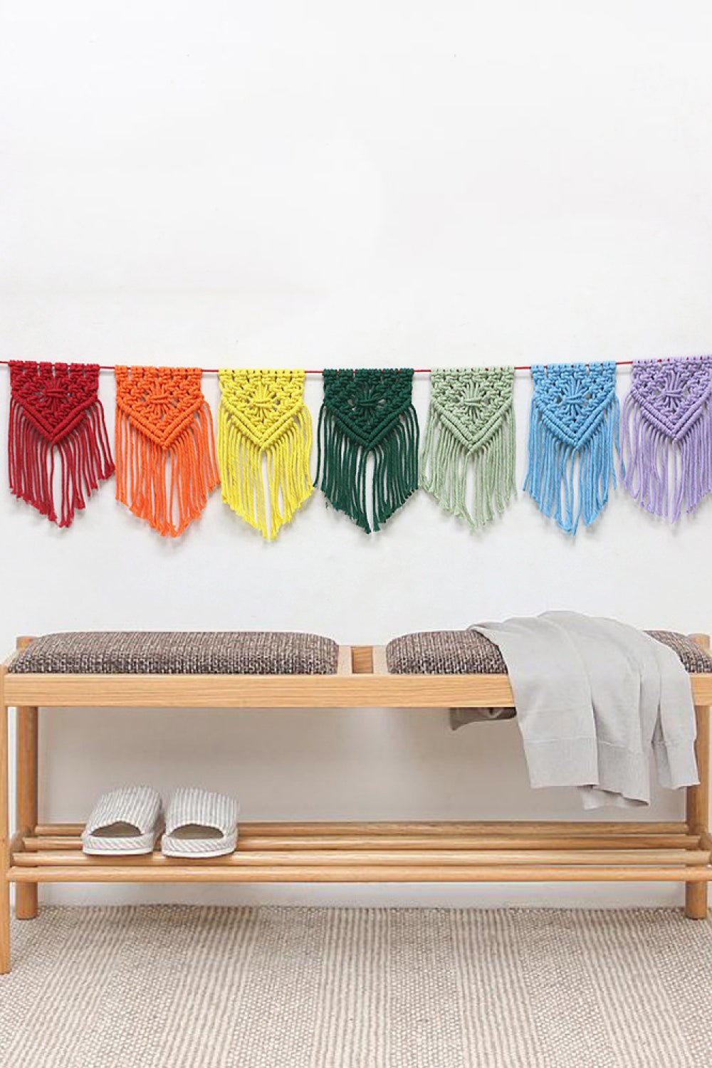 Rainbow Fringe Macrame Banner - Tangerine Goddess