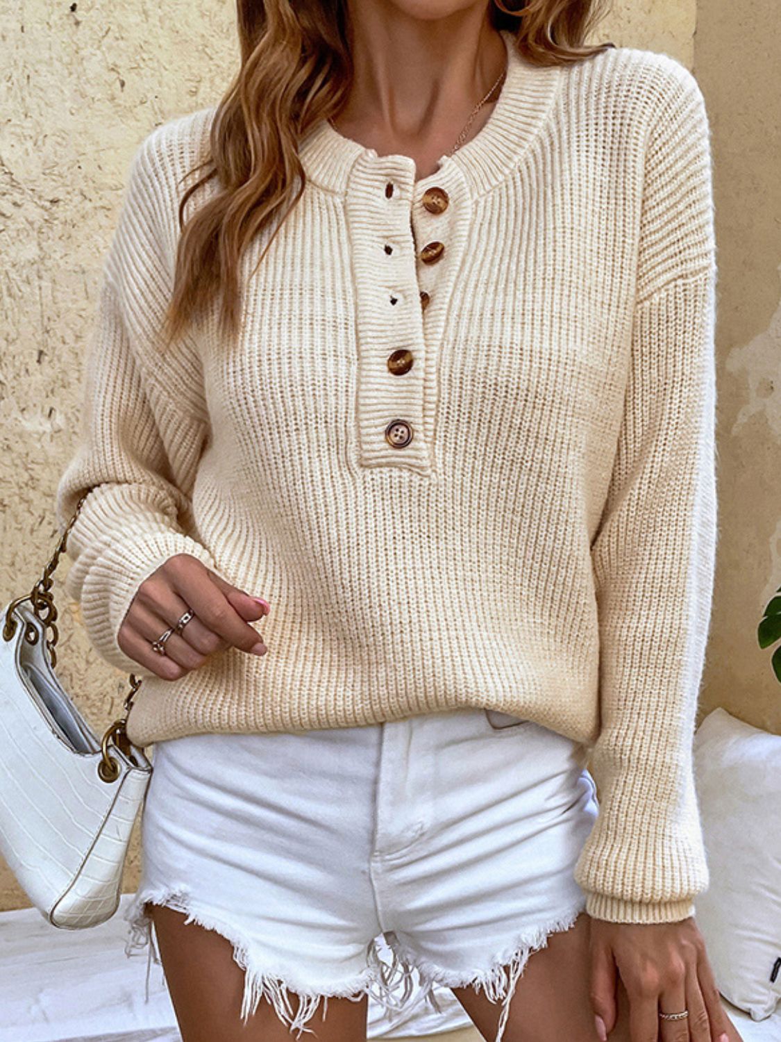 Ribbed Button-Down Sweater - Sweater Tangerine Goddess Cream / S