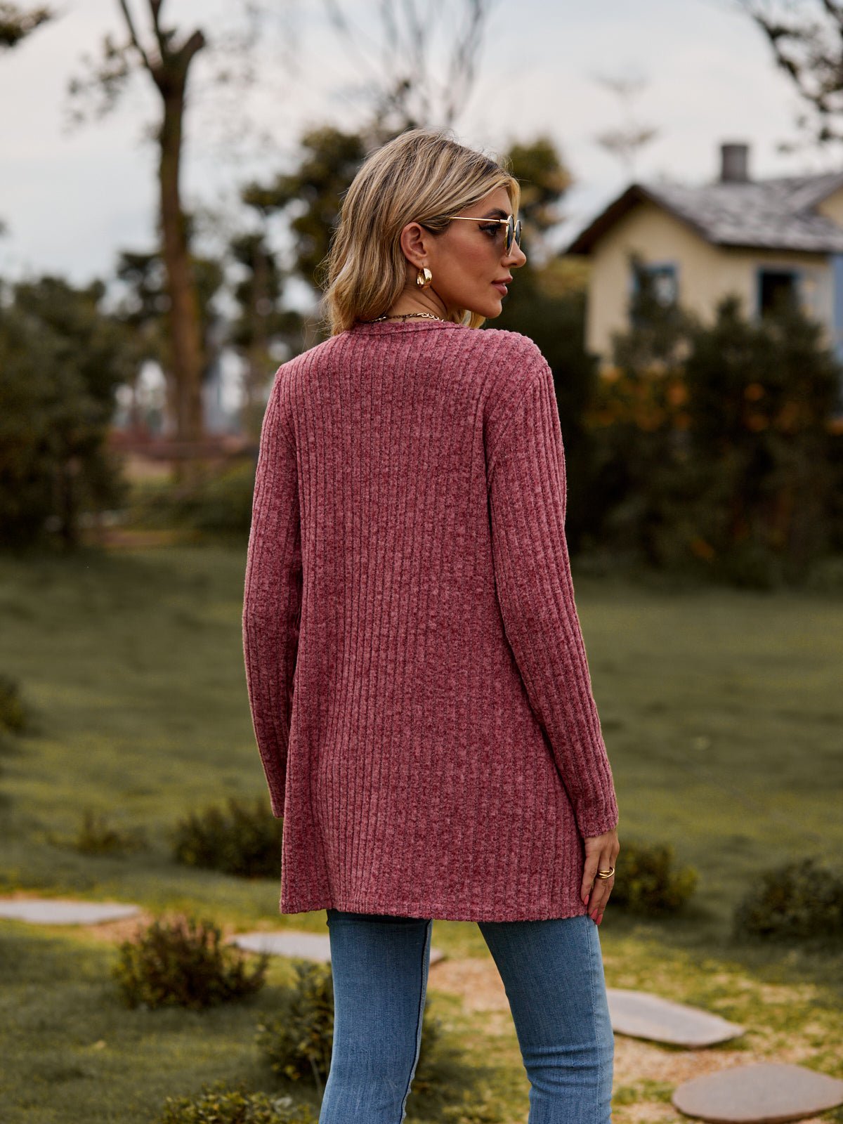 Ribbed Button-UP Cardigan with Pockets - Tangerine Goddess