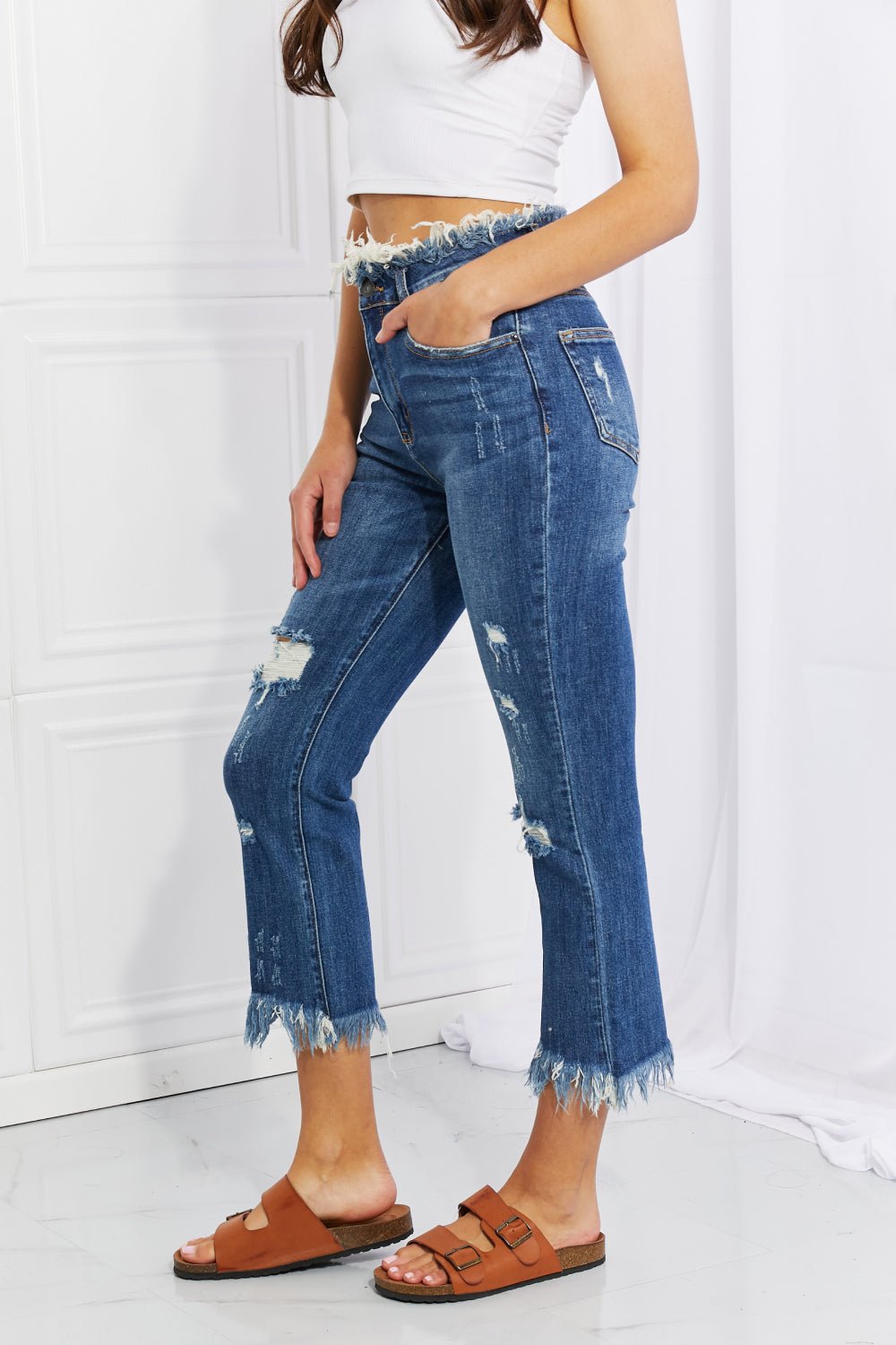 Stacey Straight Leg Jeans with Fringe - Tangerine Goddess