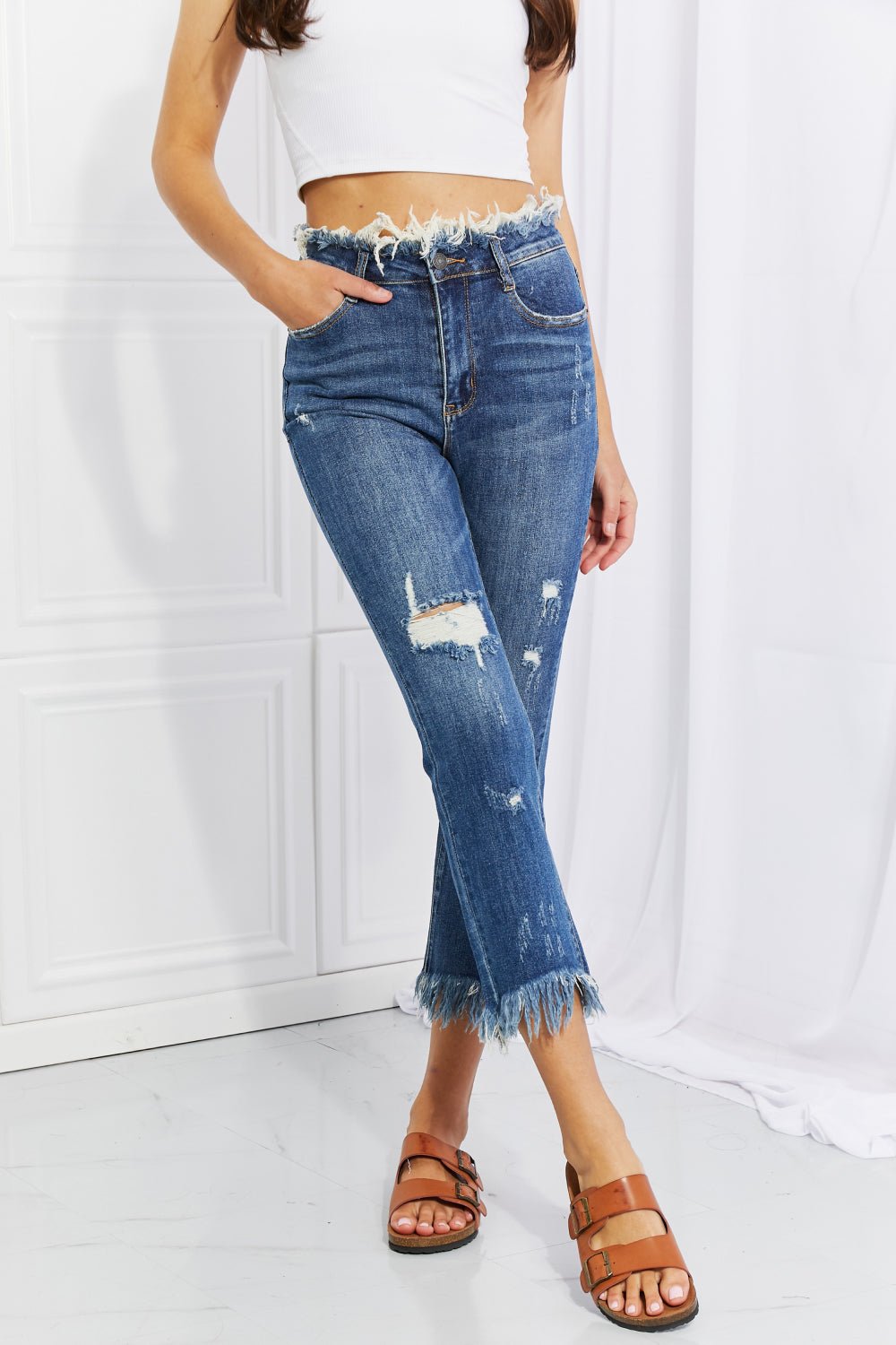 Stacey Straight Leg Jeans with Fringe - Tangerine Goddess