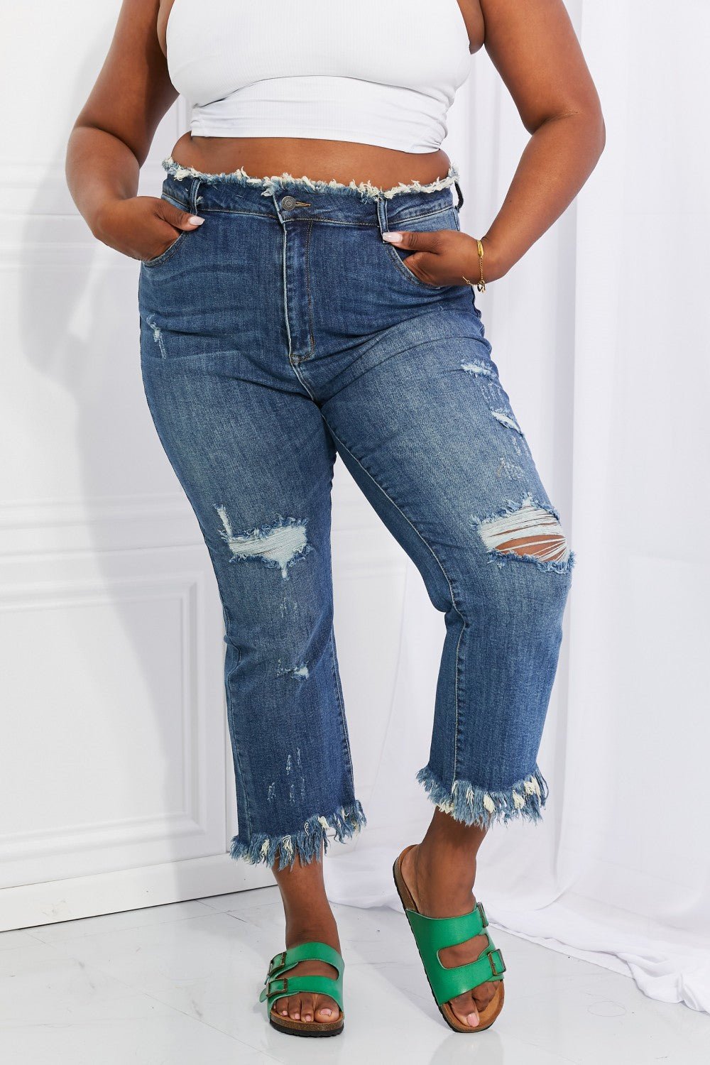 Stacey Straight Leg Jeans with Fringe - Tangerine Goddess