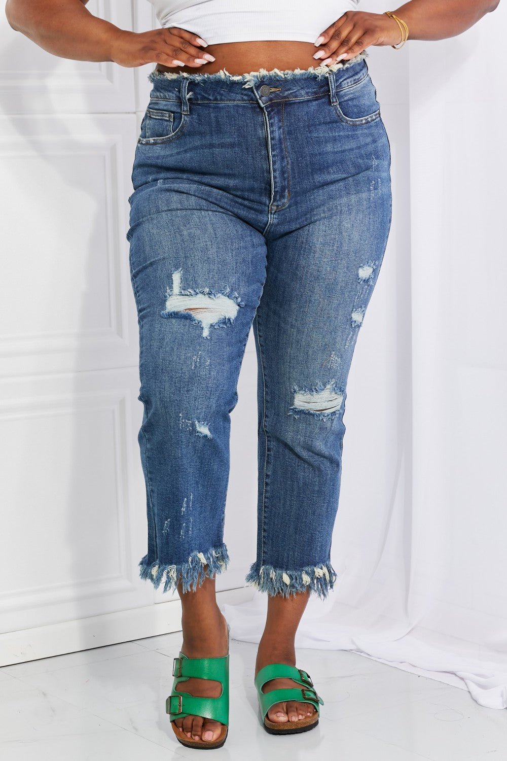 Stacey Straight Leg Jeans with Fringe - Tangerine Goddess