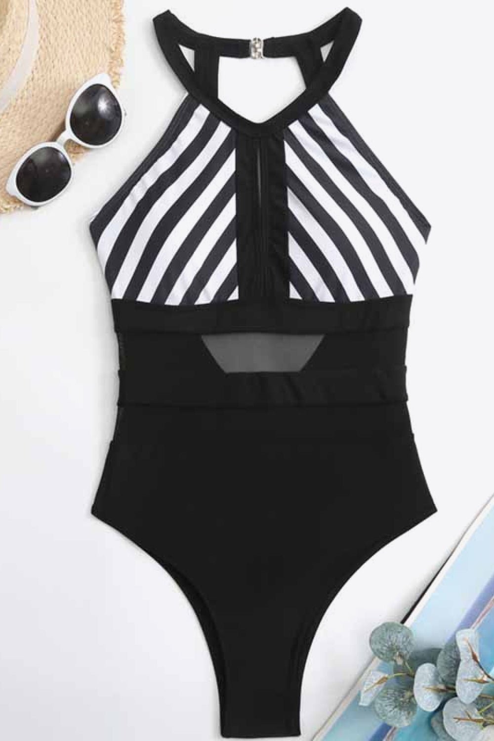 Striped Backless One-Piece Swimsuit - Tangerine Goddess