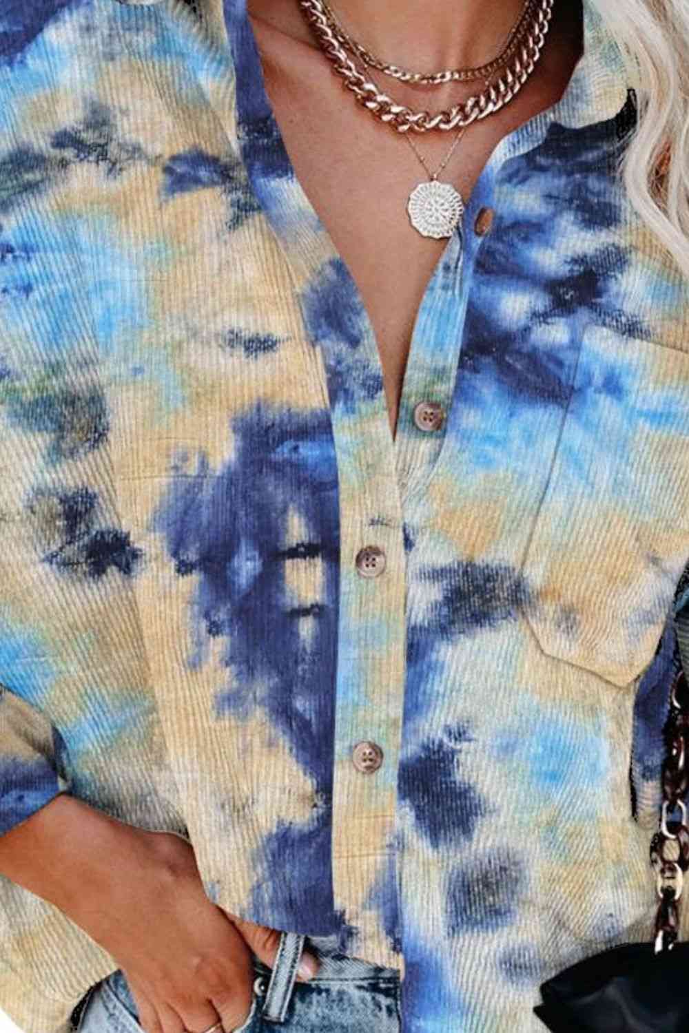 Tie-Dye Button Up Collared Neck Shirt - Tangerine Goddess