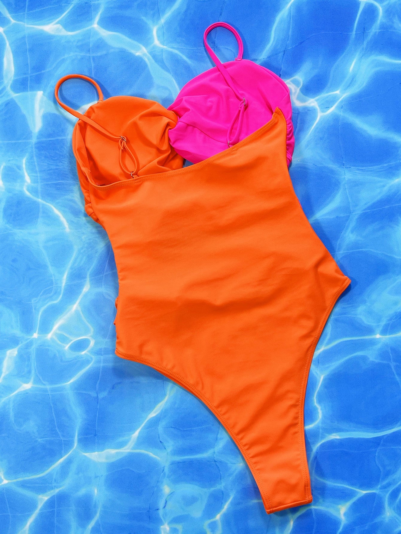 Two-Tone Twisted Cutout One-Piece Swimsuit - Tangerine Goddess