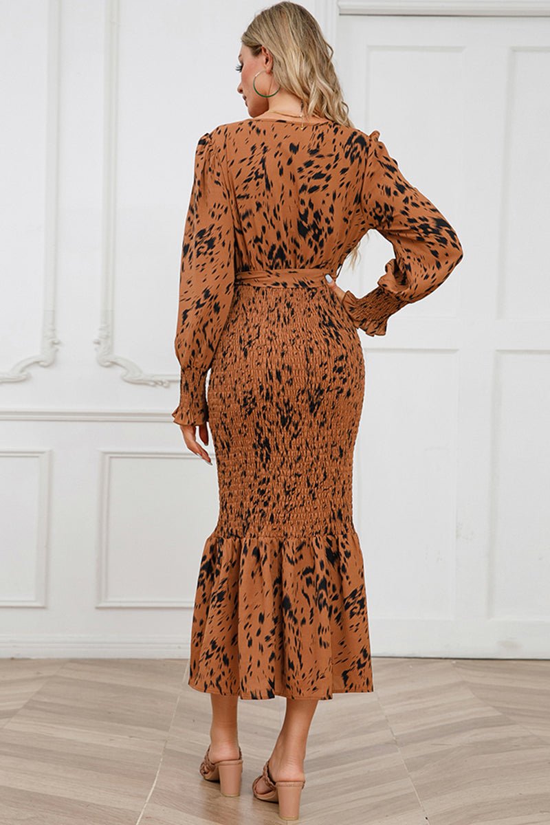 V-Neck Smocked Midi Dress - Tangerine Goddess