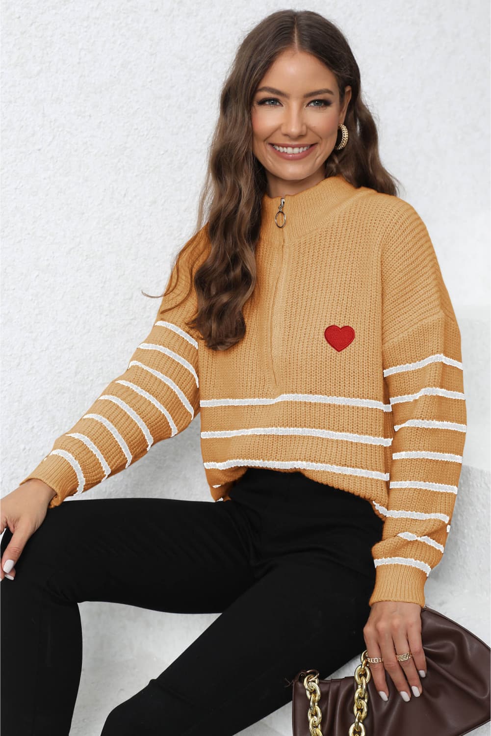 Zip-Up Ribbed Sweater - Tangerine Goddess